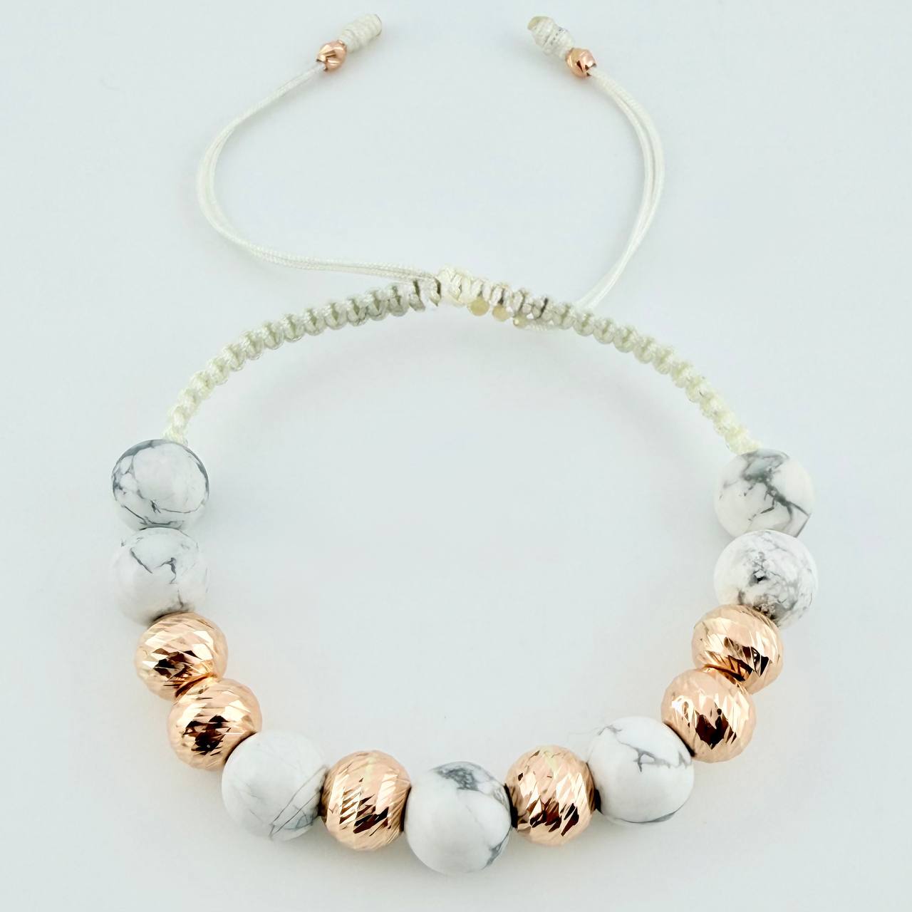 Pulsera Tejida Bolas Diamantadas Intercaladas 8Mm Oro Rosa 18K