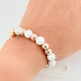 Pulsera Tejida Bolas Diamantadas Intercaladas 8Mm Oro Rosa 18K