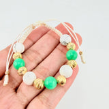 Pulsera Tejida Bolas Blancas Morallas 8Mm- 7Mm-3Mm Oro Amarillo 18K