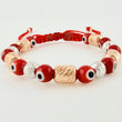 Pulsera Tejida Ojos Turcos Cilindros 6Mm Dos Oros Blanco Rosa 18K