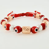 Pulsera Tejida Ojos Turcos Cilindros 6Mm Dos Oros Blanco Rosa 18K