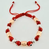 Pulsera Tejida Ojos Turcos Cilindros 6Mm Dos Oros Blanco Rosa 18K