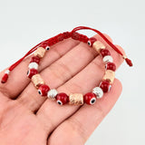 Pulsera Tejida Ojos Turcos Cilindros 6Mm Dos Oros Blanco Rosa 18K