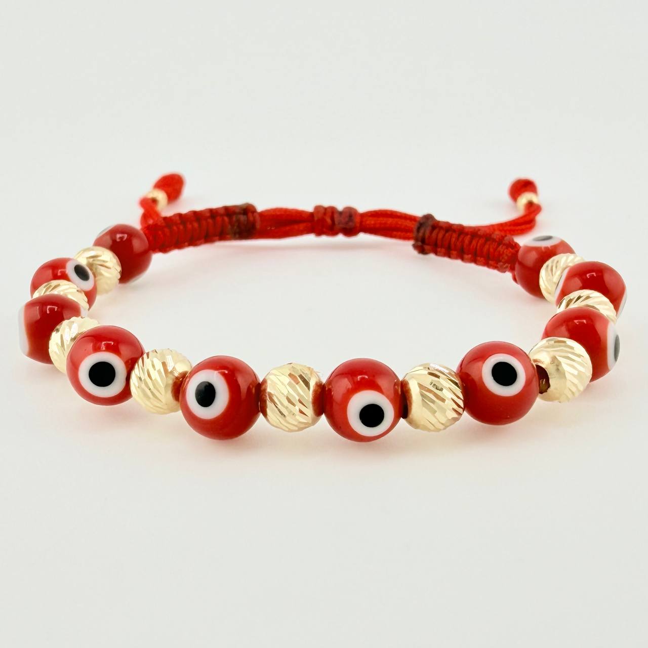 Pulsera Tejida Ojos Turcos Bolas Diamantadas 5Mm-3Mm Oro Amarillo 18K