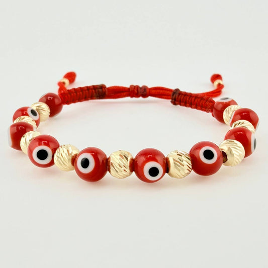 Pulsera Tejida Ojos Turcos Bolas Diamantadas 5Mm-3Mm Oro Amarillo 18K