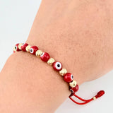Pulsera Tejida Ojos Turcos Bolas Diamantadas 5Mm-3Mm Oro Amarillo 18K