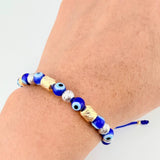 Pulsera Tejida Ojos Turcos Cilindros 6Mm-3Mm Dos Oros Amarillo Blanco 18K