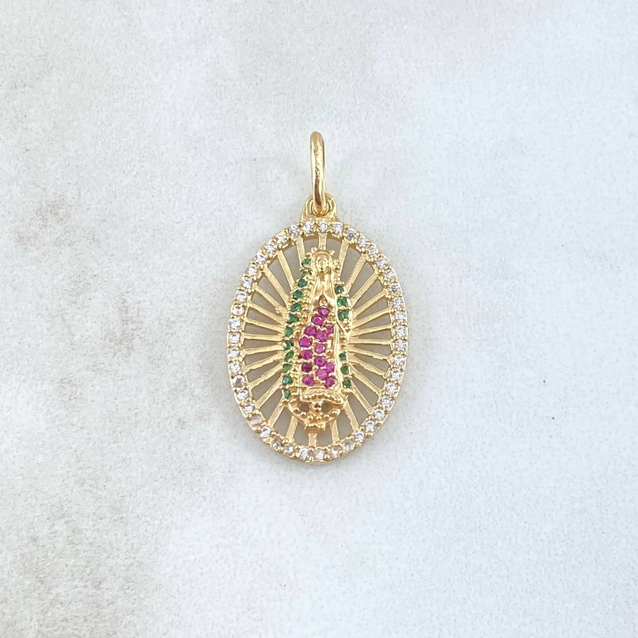 Dije Virgen Guadalupe 2.6gr / 2.6cm / Circones Blancos Fucsias Verdes Oro Amarillo 18K