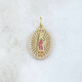 Dije Virgen Guadalupe Ovalo Filigrana 3.2gr / 2.6cm / Circones Blancos Verdes Fucsia Oro Amarillo 18K