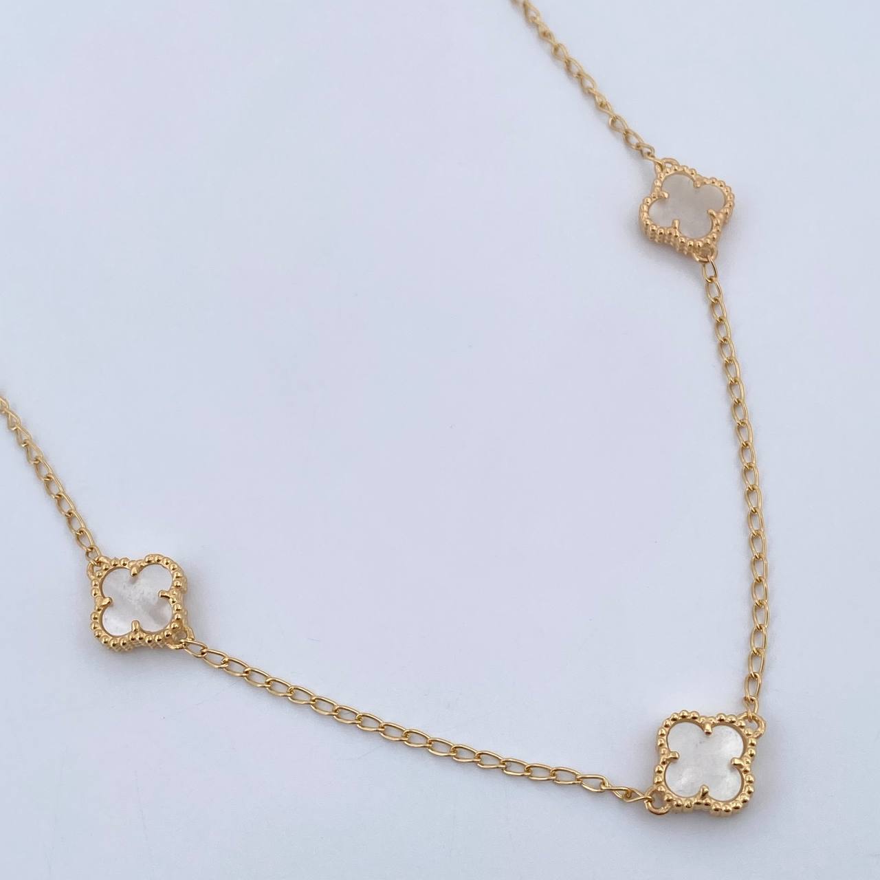 Cadena Espiga Trebol 8.3gr / 47.5cm-49.6cm / 1.3mm Nacar Blanco Oro Amarillo Nac.Esp. 18K &