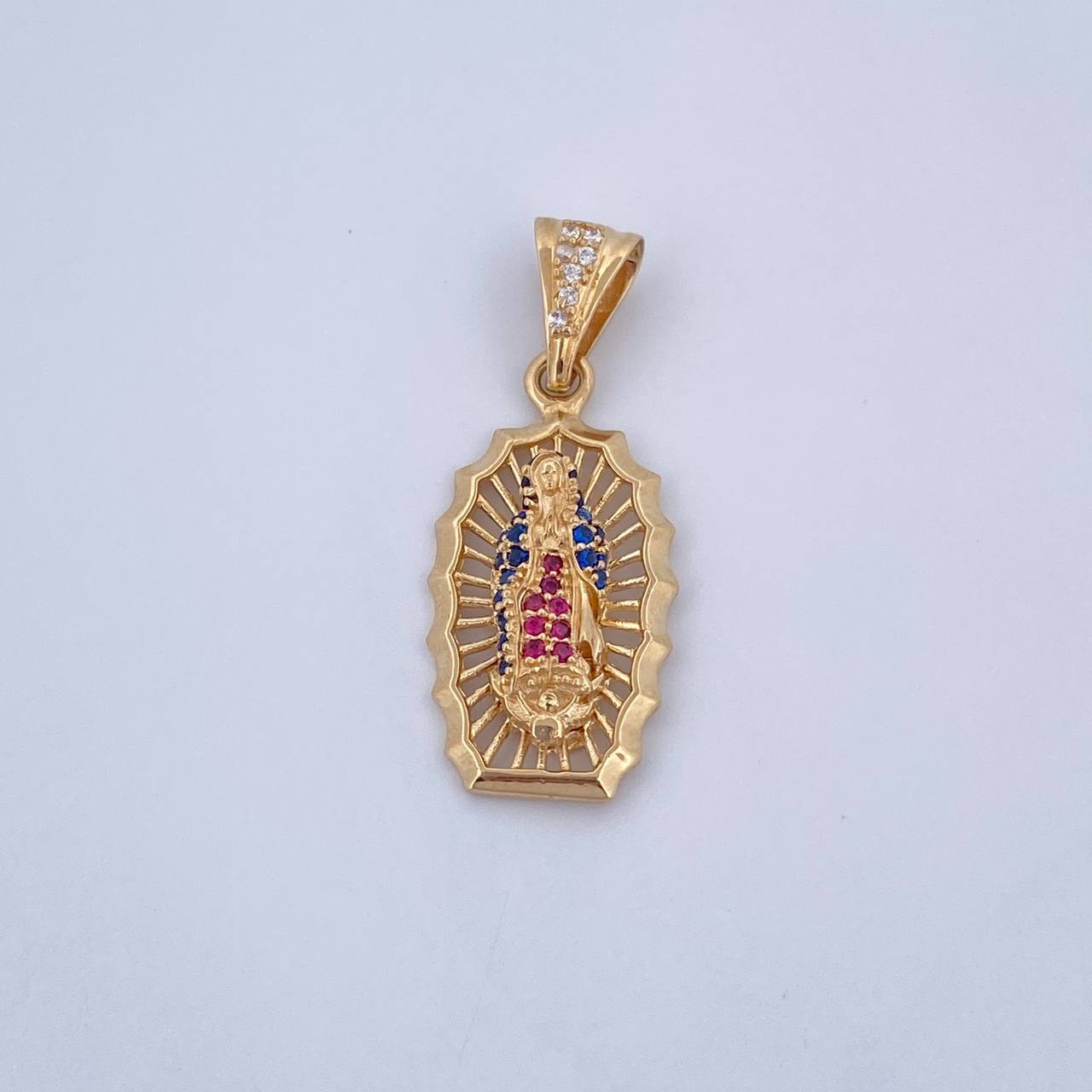Dije Virgen Guadalupe 3gr / 3.1cm / Circones Fucsias Azules Blancos Oro Amarillo 18K &