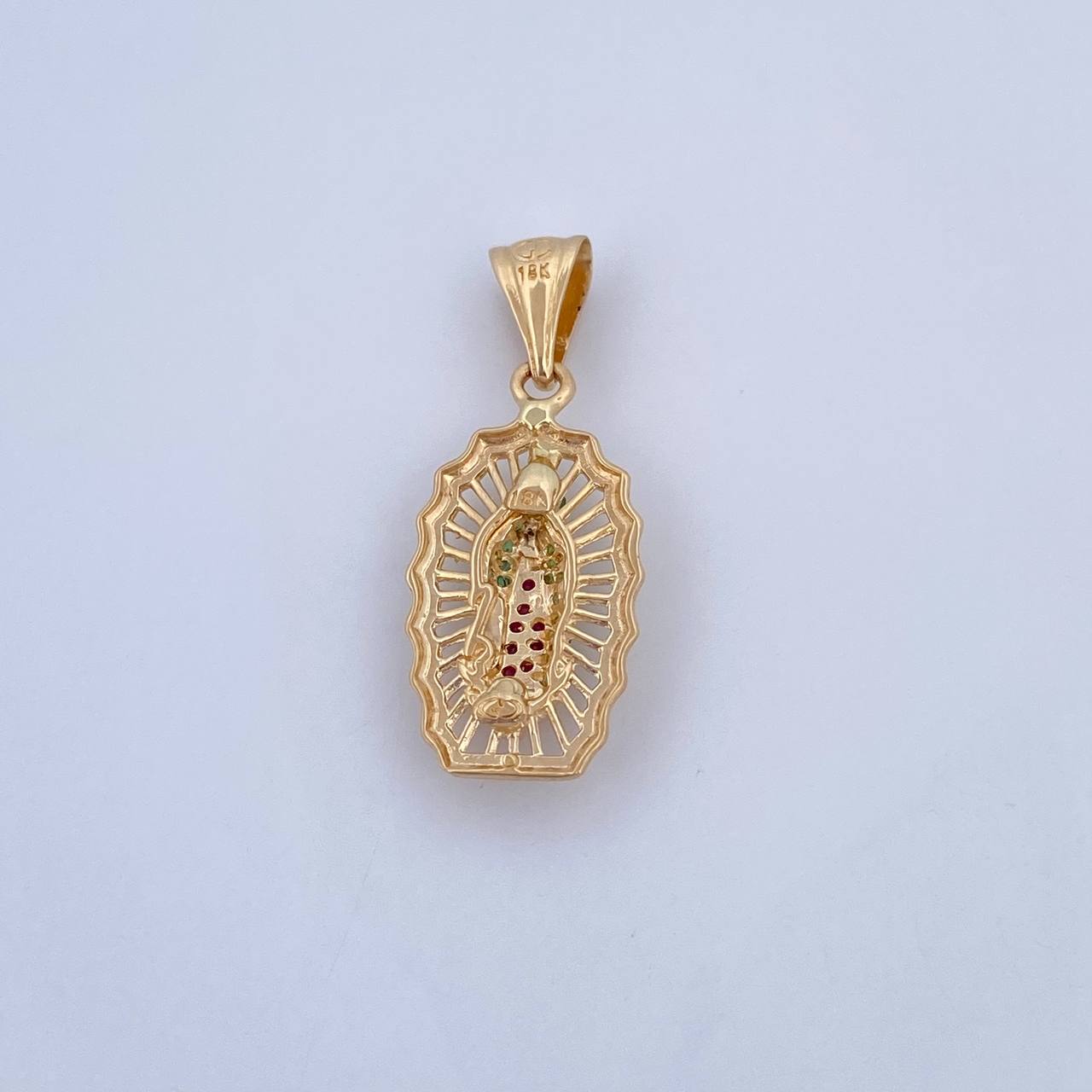 Dije Virgen Guadalupe 3gr / 3.1cm / Circones Fucsias Verdes Blancos Oro Amarillo 18K &