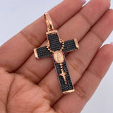 Dije Cruz Virgen Milagrosa Rosario 6.4gr / 4.8cm / Circones Negros Dos Oros Negro Rosa 18K &