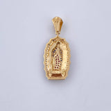 Dije Virgen Guadalupe 5.15gr / 3.6cm / Circones Fucsias Azules Blancos Dos Oros Amarillo Blanco 18K &