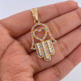 Dije Mano Hamsa 4.1gr / 4cm / Circones Colores Oro Amarillo 18K &