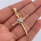 Dije Cruz Clavo Penitencia 3.55gr / 4cm / Circones Blancos Tres Oros 18K &