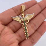 Dije Baston De Hermes 6.2gr / 4.4cm / Circones Verdes Negros Blancos Tres Oros 18K &