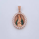 Dije Virgen Guadalupe 8.65gr / 3.9cm / Circones Verdes Blancos Oro Rosa 18K &