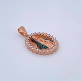 Dije Virgen Guadalupe 8.65gr / 3.9cm / Circones Verdes Blancos Oro Rosa 18K &