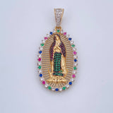 Dije Virgen Guadalupe 7.15gr / 4.4cm / Circones Verdes Fucsias Azules Blancos Dos Oros Amarillo Blanco 18K &