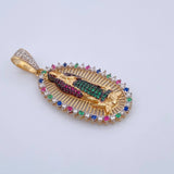 Dije Virgen Guadalupe 7.15gr / 4.4cm / Circones Verdes Fucsias Azules Blancos Dos Oros Amarillo Blanco 18K &