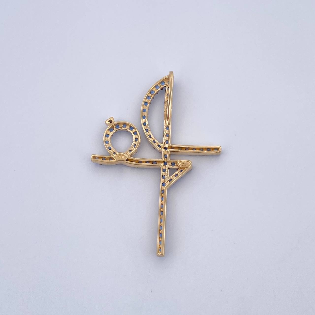 Dije Cruz Fe 2.9gr / 3.8cm / Circones Azules Dos Oros Negro Amarillo 18K &