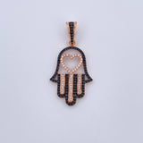 Dije Mano Hamsa 4.05gr / 4cm / Circones Negros Blancos Oro Rosa 18K &