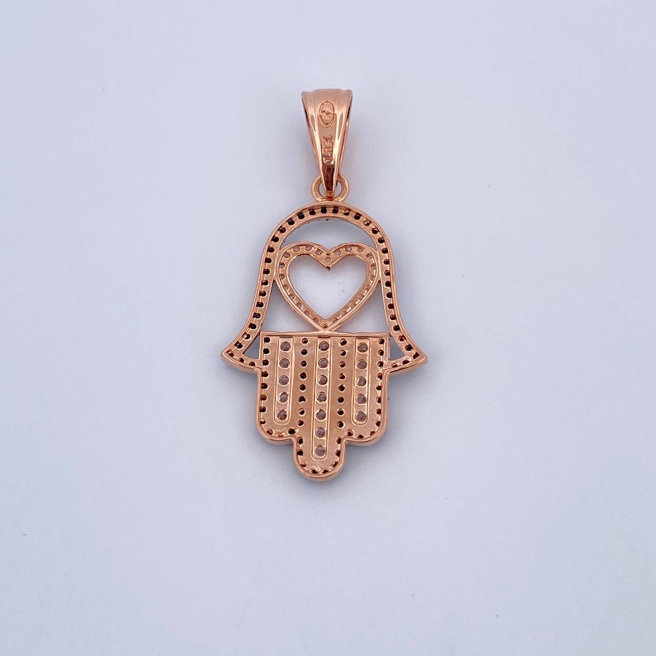 Dije Mano Hamsa 4.05gr / 4cm / Circones Negros Blancos Oro Rosa 18K &