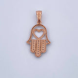 Dije Mano Hamsa 4.05gr / 4cm / Circones Negros Blancos Oro Rosa 18K &