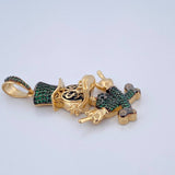 Dije Pato Sombrero 10.8gr / 4.7cm / Circones Verdes Dos Oros Negro Amarillo 18K &