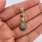 Dije Bolsa Dinero 3.8gr / 3cm / Circones Negros Oro Amarillo 18K &