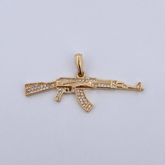 Dije Arma Fusil 3.7gr / 4.4cm / Circones Blancos Oro Amarillo 18K &