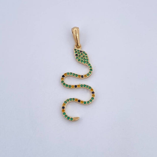 Dije Serpiente 1.9gr / 3.8cm / Circones Verdes Negros Amarillos Oro Amarillo 18K &