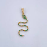 Dije Serpiente 1.9gr / 3.8cm / Circones Verdes Negros Amarillos Oro Amarillo 18K &