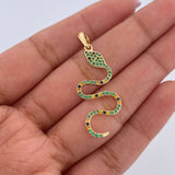 Dije Serpiente 1.9gr / 3.8cm / Circones Verdes Negros Amarillos Oro Amarillo 18K &