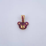 Dije Rostro Oso 2.6gr / 2cm / Circones Fucsias Negros Oro Amarillo 18K &