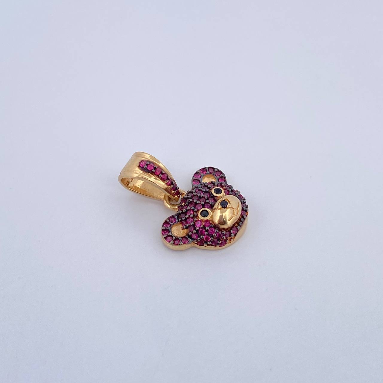 Dije Rostro Oso 2.6gr / 2cm / Circones Fucsias Negros Oro Amarillo 18K &