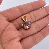 Dije Rostro Oso 2.6gr / 2cm / Circones Fucsias Negros Oro Amarillo 18K &