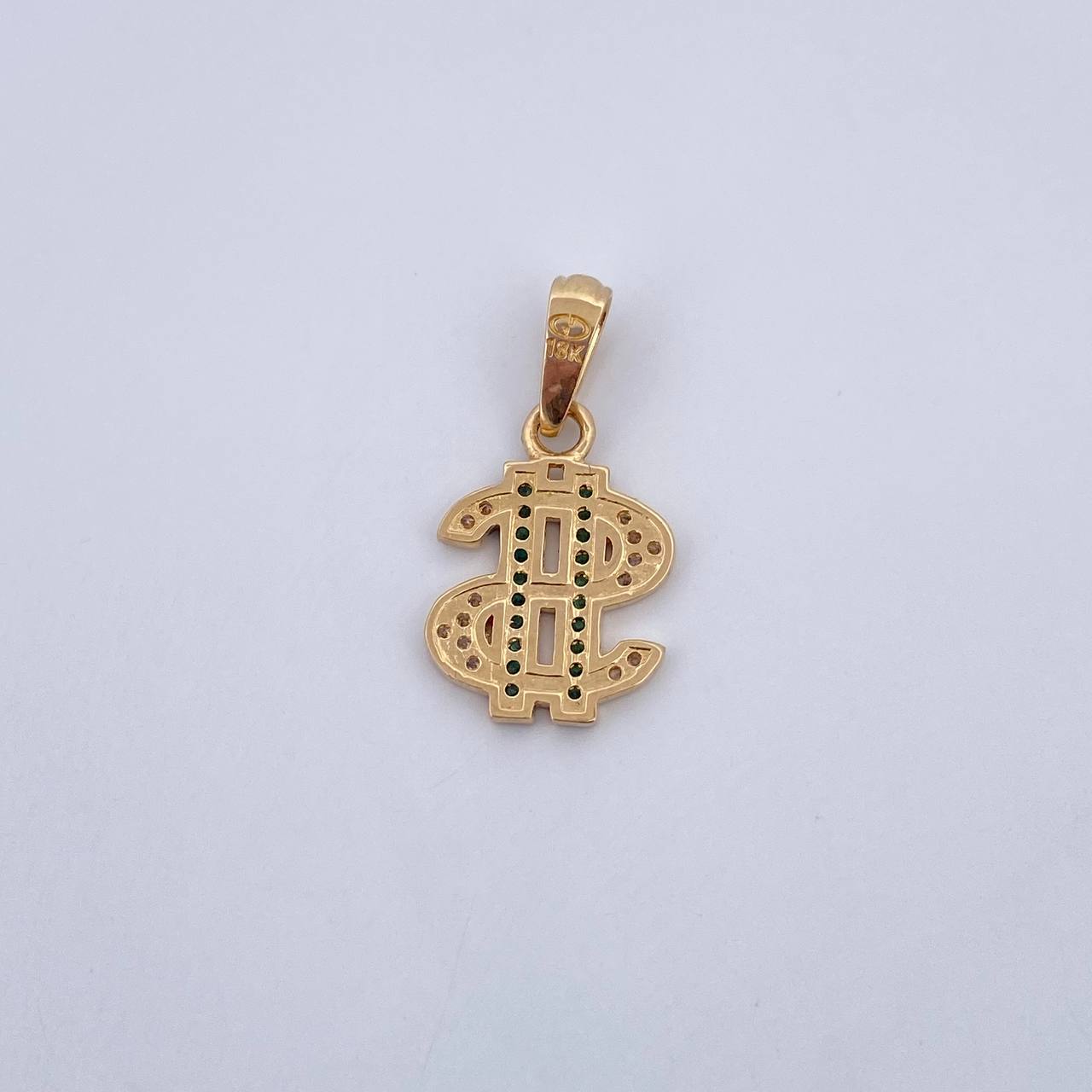 Dije Signo Dólar 1.8gr / 2.3cm / Circones Verdes Blancos Dos Oros Negro Amarillo 18K &
