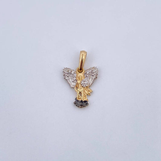 Dije San Miguel Arcangel 1.6gr / 2.1cm / Circones Blancos Tres Oros 18K &