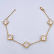 Pulso Espiga Trebol 6.6gr / 17cm-19.3cm / 1.4mm Nacar Blanco Oro Amarillo Nac.Esp. 18K &