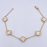 Pulso Espiga Trebol 6.6gr / 17cm-19.3cm / 1.4mm Nacar Blanco Oro Amarillo Nac.Esp. 18K &