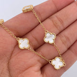 Pulso Espiga Trebol 6.6gr / 17cm-19.3cm / 1.4mm Nacar Blanco Oro Amarillo Nac.Esp. 18K &