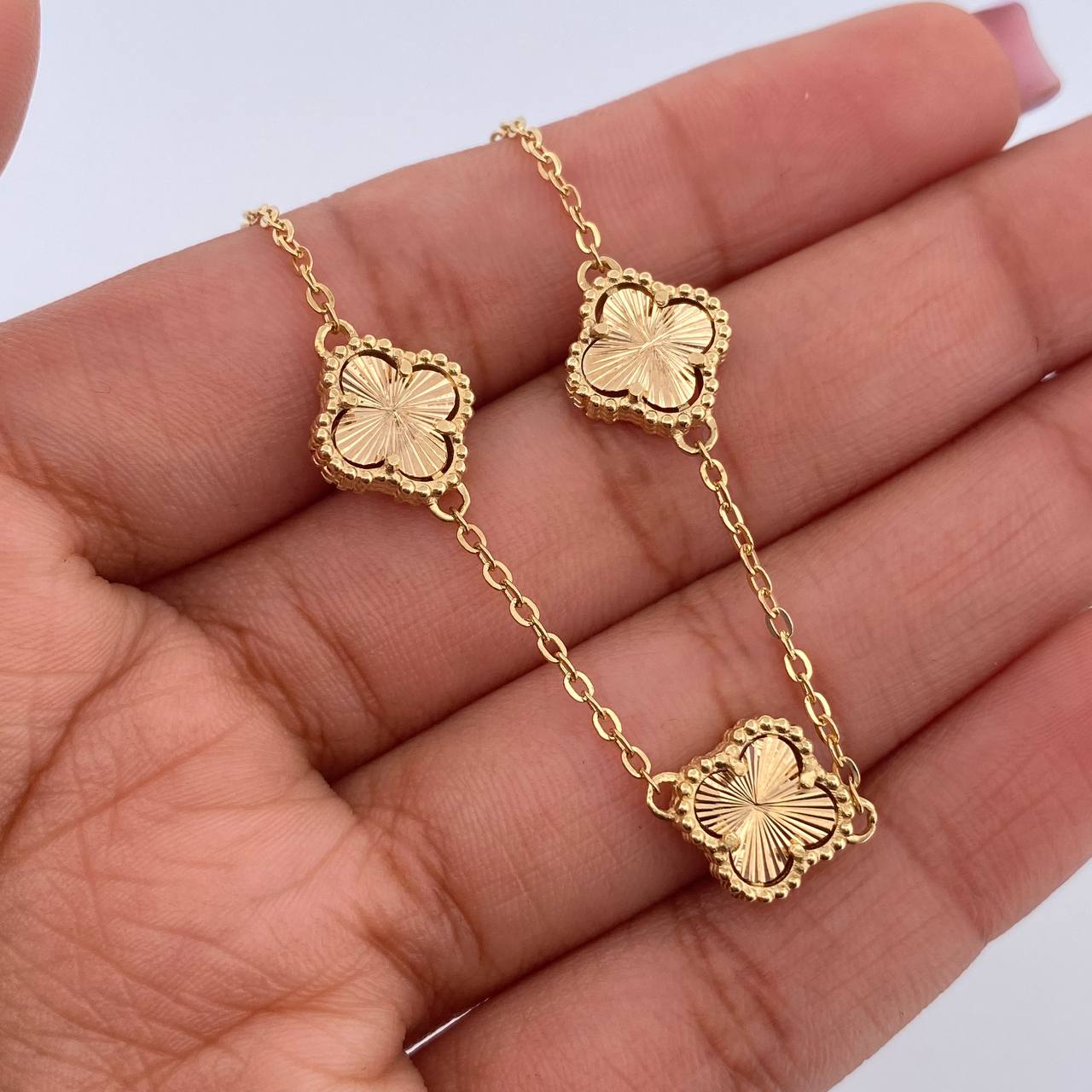 Pulso Aro Seguido Trebol 4.75gr / 16.4cm-19.1cm / 1.2mm Diamantado Oro Amarillo Nac.Esp. 18K &
