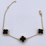 Pulso Espiga Trebol 5.45gr / 16cm-19.3cm / 1.4mm Onix Negro Oro Amarillo Nac.Esp. 18K &