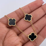 Pulso Espiga Trebol 5.45gr / 16cm-19.3cm / 1.4mm Onix Negro Oro Amarillo Nac.Esp. 18K &