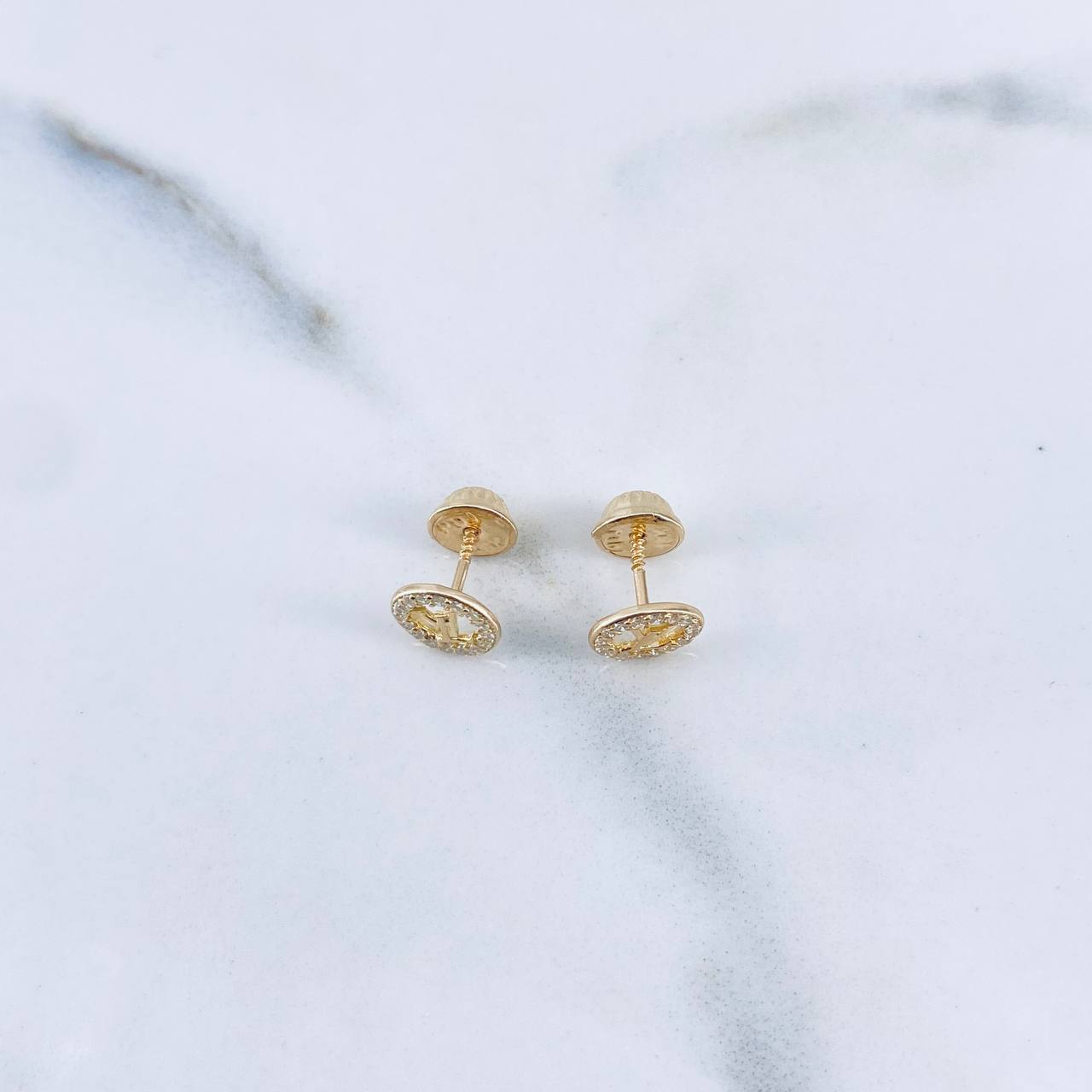 Topos LV 0.8gr / Circones Blancos Oro Amarillo 18K &