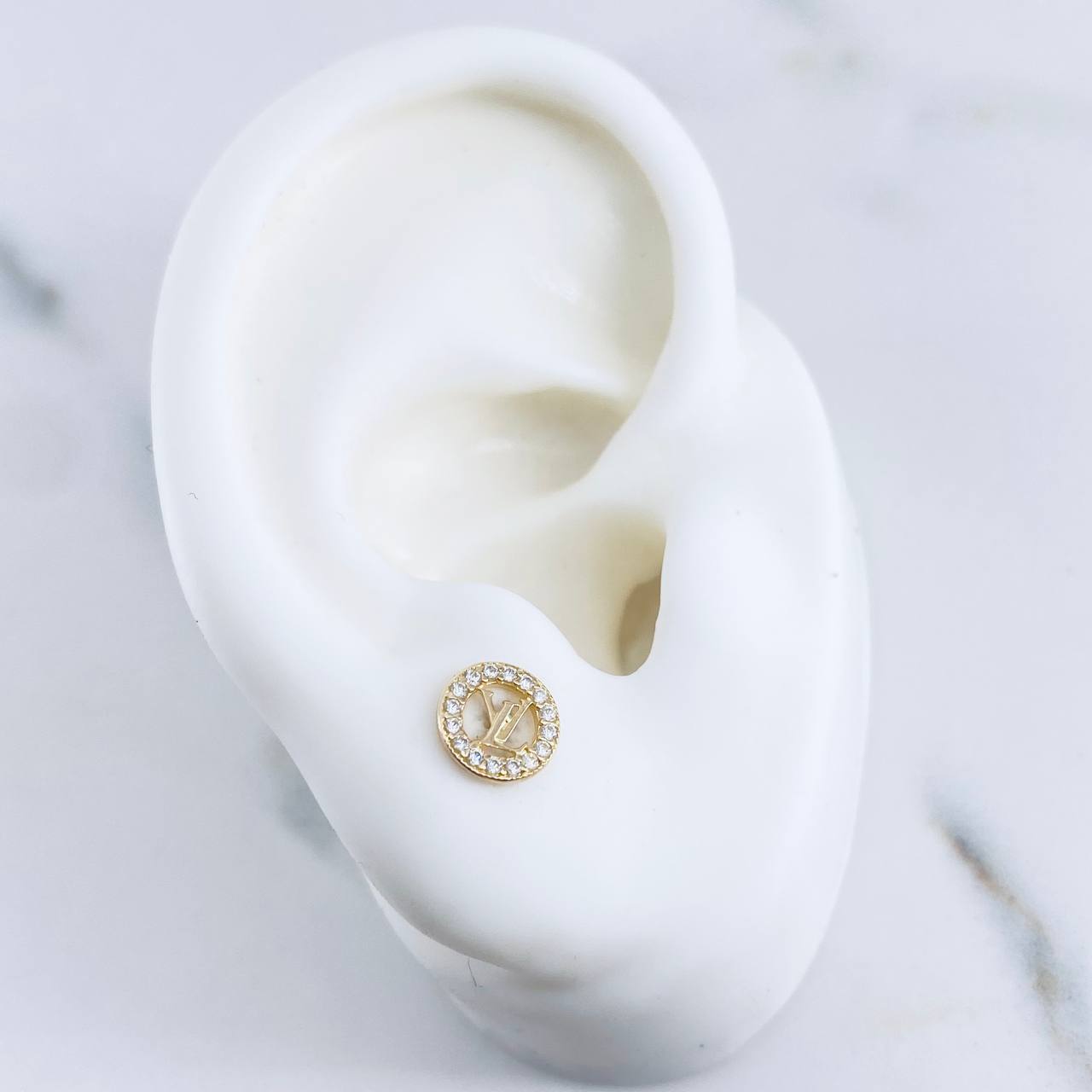 Topos LV 0.8gr / Circones Blancos Oro Amarillo 18K &
