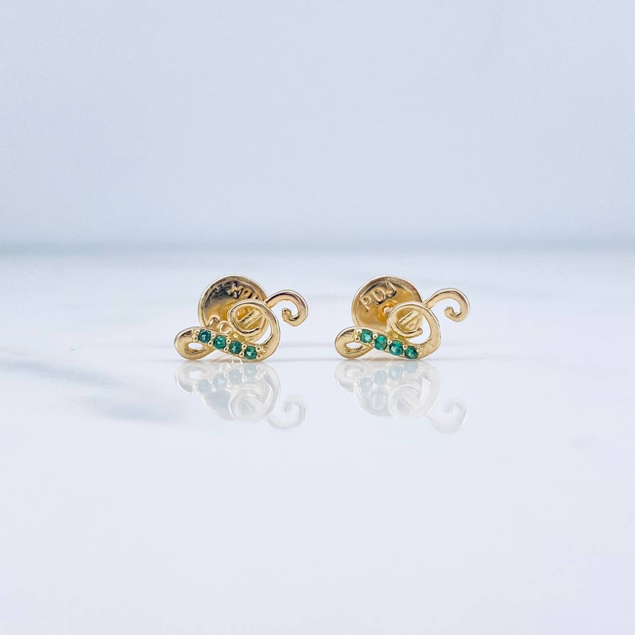 Topos Nota Musical 0.75gr / Circones Verdes Oro Amarillo 18K &