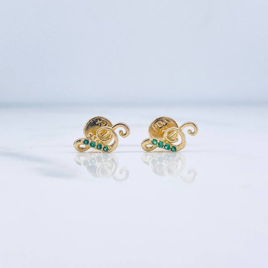Topos Nota Musical 0.75gr / Circones Verdes Oro Amarillo 18K &
